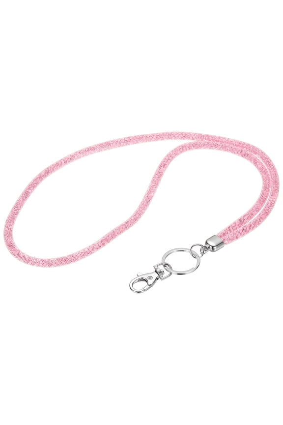 1Pack Rhinestone Lanyard for Keys, 15.7" Bling Lanyards for ID Badge with Metal Clasp & Keyring Crystal Keychain Neck Strap for Women Keys Phones, Pink