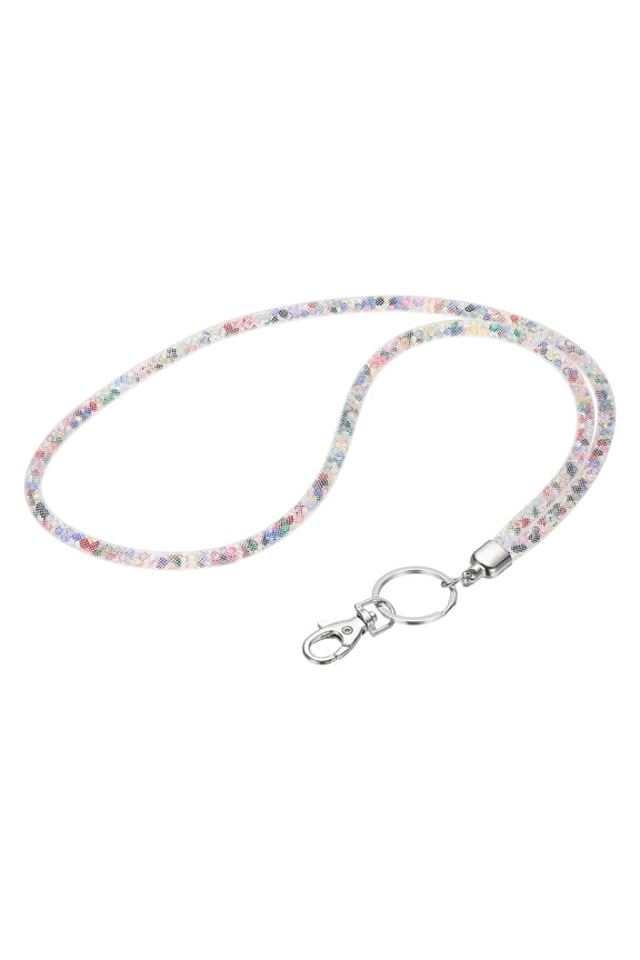 1Pack Rhinestone Lanyard for Keys, 15.7" Bling Lanyards for ID Badge with Metal Clasp & Keyring Crystal Keychain Neck Strap for Women Keys Phones, White Color