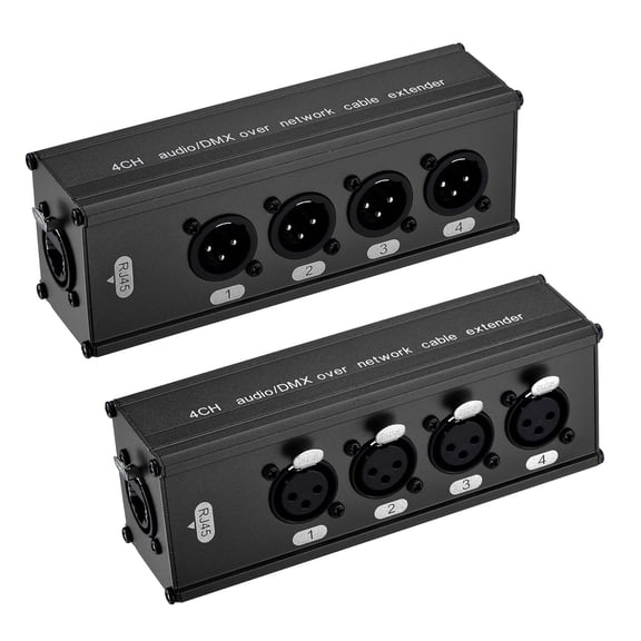 Uxcell 1Pair 4 Channel 3-Pin Multi Network XLR Cable Breakout, XLR Over RJ45 Ethernet Extender, Fit Cat5/Cat6/Cat7 for Stage Sound Lighting, Black