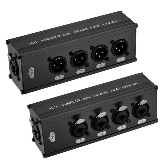 Uxcell 1Pair 4 Channel 3 Pin Multi Network XLR Cable Breakout, XLR Over RJ45 Ethernet Extender, Fit Cat5/Cat6/Cat7 for Stage Sound Lighting, Black