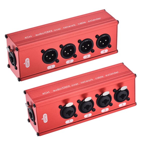 Uxcell 1Pair 4 Channel 3 Pin Multi Network XLR Cable Breakout, XLR Over RJ45 Ethernet Extender, Fit Cat5/Cat6/Cat7 for Stage Sound Lighting, Red