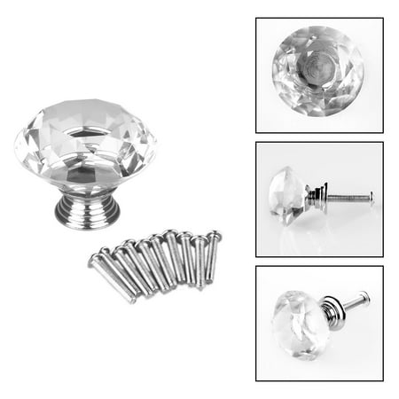 Uxcell 1Pc 40mm Crystal Glass Diamond Shape Drawer Pull Knobs Handle for Home with Screws