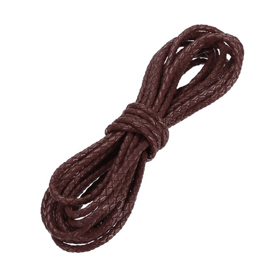 Uxcell 1Pc Braided Leather Cord Round Braided Faux Cord Burgundy 3mm