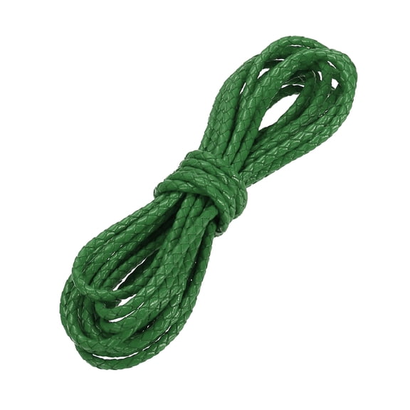 Uxcell 1Pc Braided Leather Cord Round Braided Faux Cord Dark Green 3mm