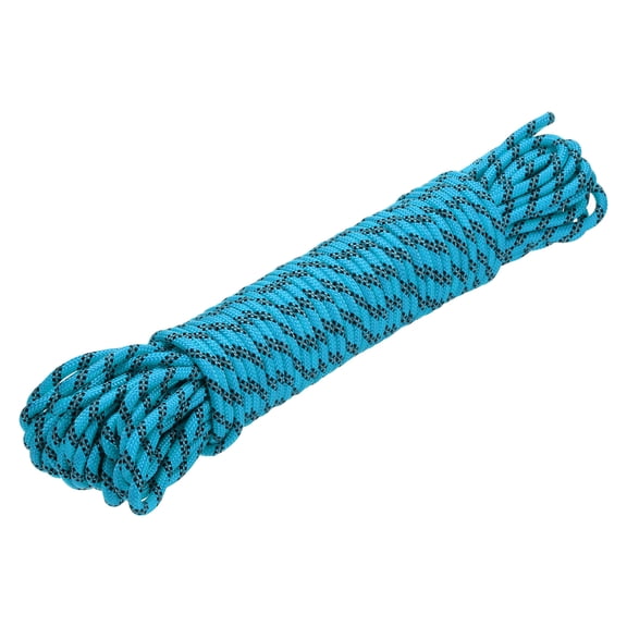 Uxcell 1Pc Polypropylene Rope Diamond Braid Nylon Cord High Strength 1/4" x 98ft Blue, Black