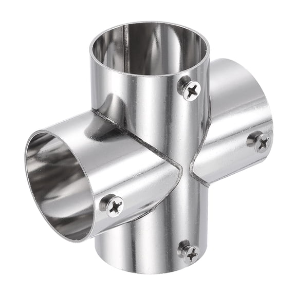Uxcell 1Pcs 4-Way Cross Pipe Fitting, Fit 1-1/4 Inch OD Pipe Stainless Steel Structural Joint Pipe Connector Chain Link Fence Clamp for Fence Railing Handrail DIY