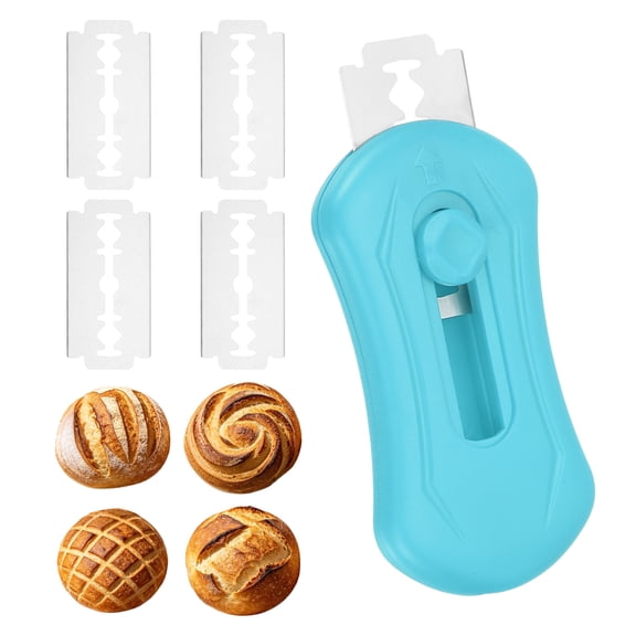 Uxcell 1Pcs Bread Lame, Sourdough Scoring Tool Professional Bread Knife with Extractable & Magnetic & 5 Blades Scoring Knife for Toast Baking Homemade Bread, Gourd Shape/Blue