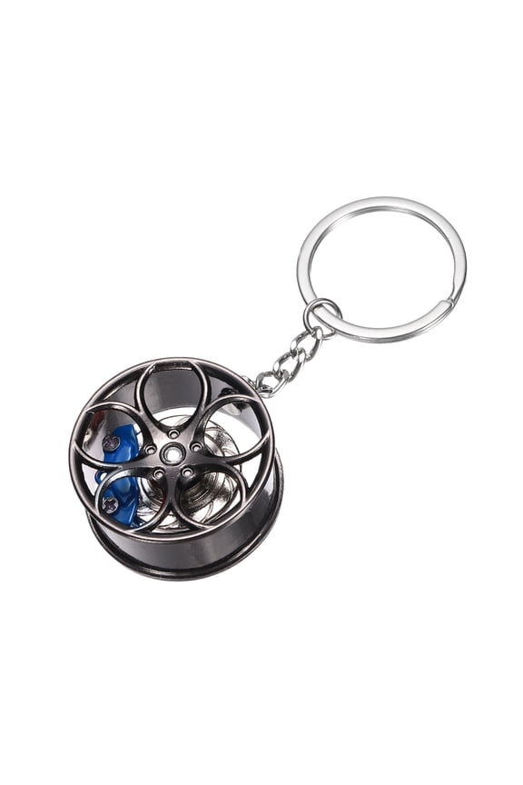 1Pcs Car Wheel Part Keychain, Five Star Wheel Rim Tyre Keychain Car Rim Auto Parts Key Ring Mini Wheel Hub Keyring Pendant for Cars Trucks Bikes, Blue