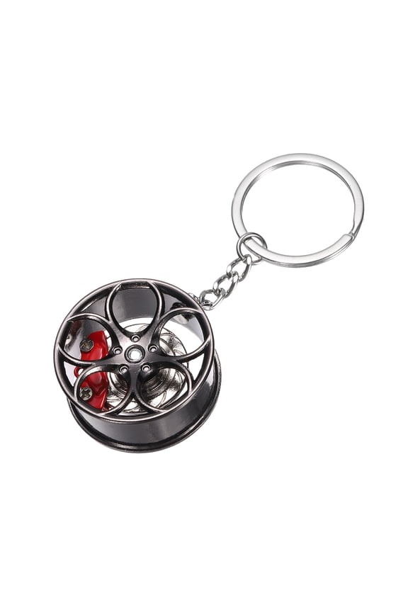 1Pcs Car Wheel Part Keychain, Five Star Wheel Rim Tyre Keychain Car Rim Auto Parts Key Ring Mini Wheel Hub Keyring Pendant for Cars Trucks Bikes, Red