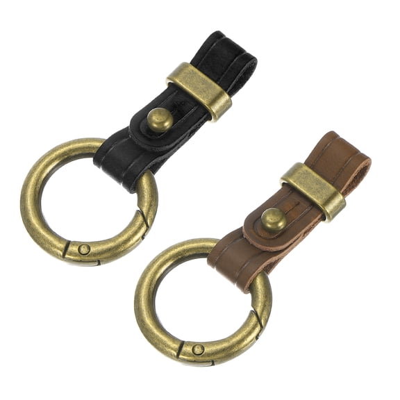 Uxcell 1Pcs Genuine Leather Keychain Blanks, 2.6In Vintage Bulk Rectangle Key Chain Blanks Holder with Key RingsRemovable Keychain Black & Brown