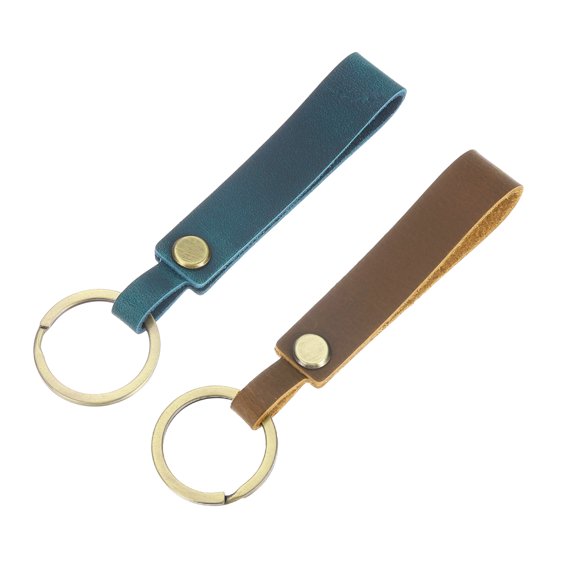 Uxcell 1Pcs Genuine Leather Keychain Blanks, 4.7In Vintage Bulk Rectangle Key Chain Blanks Holder with Key RingsBrown & Blue