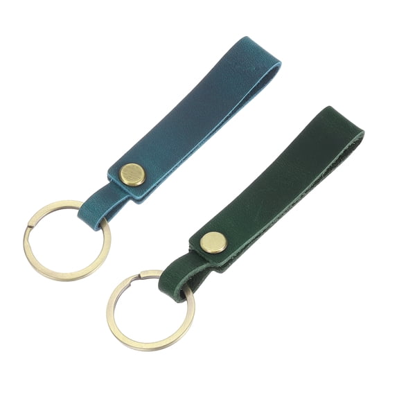 Uxcell 1Pcs Genuine Leather Keychain Blanks, 4.7In Vintage Bulk Rectangle Key Chain Blanks Holder with Key RingsDark Green & Blue