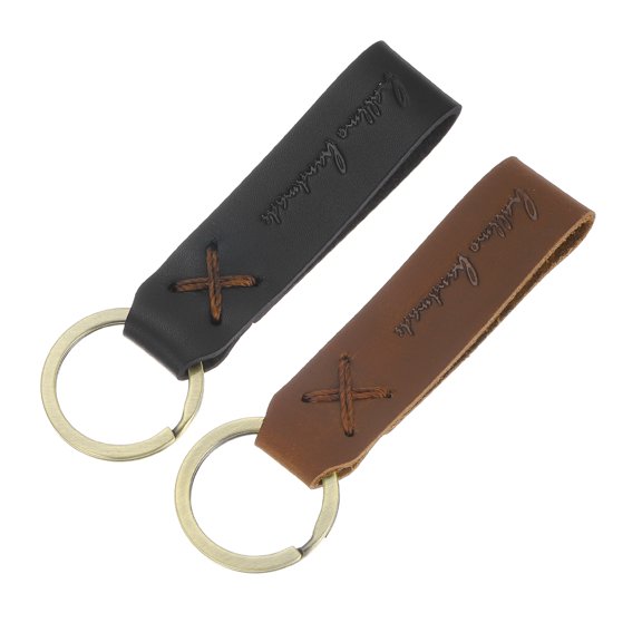 Uxcell 1Pcs Genuine Leather Keychain Blanks, 4In Vintage Bulk Rectangle Key Chain Blanks Holder with Key RingsWax Cord Connection Keychain Black & Brown