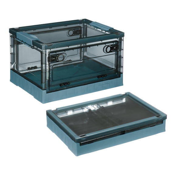 Uxcell 1Pcs Plastic Stackable Storage Bin with Lid, 26.4 Quart Foldable Storage Box Collapsible Storage Bin Toy Organizer Storage Box for Indoor, Outdoor and Car(Blue)