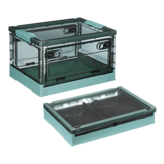 Uxcell 1Pcs Plastic Stackable Storage Bin with Lid, 26.4 Quart Foldable Storage Box Collapsible Storage Bin Toy Organizer Storage Box for Indoor, Outdoor and Car(Green)