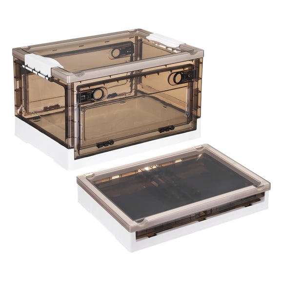 Uxcell 1Pcs Plastic Stackable Storage Bin with Lid, 26.4 Quart Foldable Storage Box Collapsible Storage Bin Toy Organizer Storage Box for Indoor, Outdoor and Car(White)