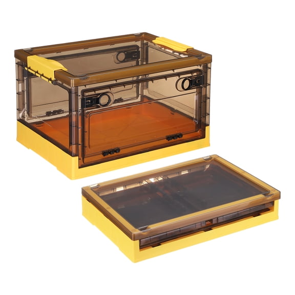 Uxcell 1Pcs Plastic Stackable Storage Bin with Lid, 26.4 Quart Foldable Storage Box Collapsible Storage Bin Toy Organizer Storage Box for Indoor, Outdoor and Car(Yellow)