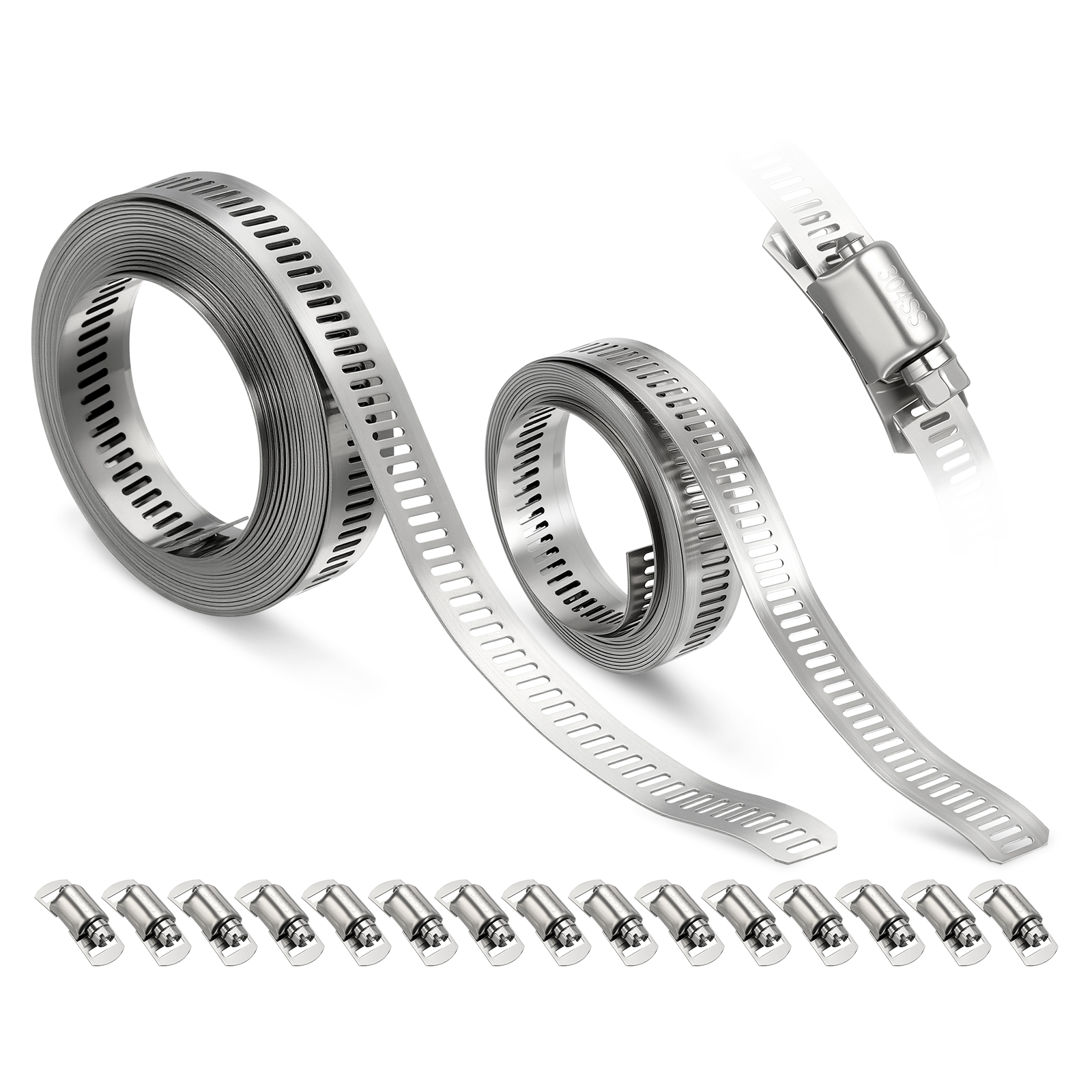 Uxcell 1Pcs Stainless Steel Band Hose Clamp, DIY 20 ft Metal Strap + 15 ...