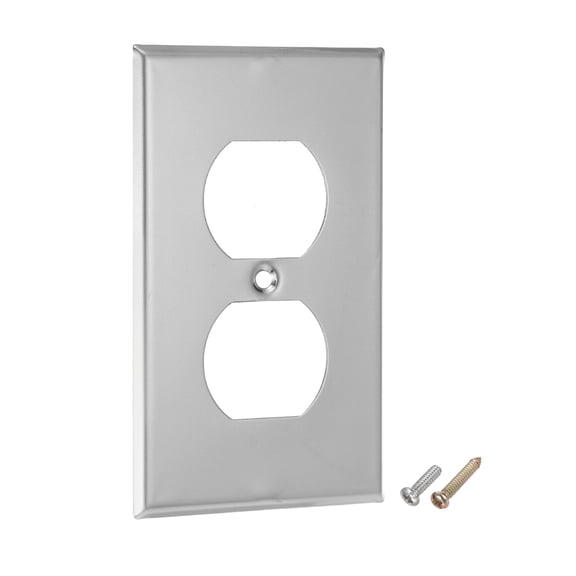 Uxcell 1Pcs Switch Plate Covers, Decorative Stainless Steel Outlet Cover, Paintable Electrical Wall Plug Light Switches Panel for Bathroom, Bedroom, Office, Silver (Duplex)