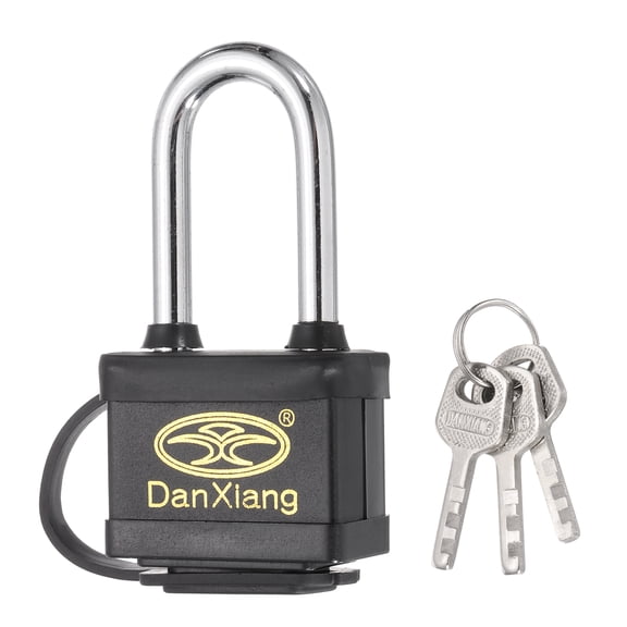 Uxcell 1Pcs Weatherproof Padlocks, 3.7 x 1.8 x 1 Inch Wide Alloy Steel Outdoor Rustproof Locks Vinyl Wrapped Waterproof Pin Tumbler Padlock for Garages Trailers Chains, Black