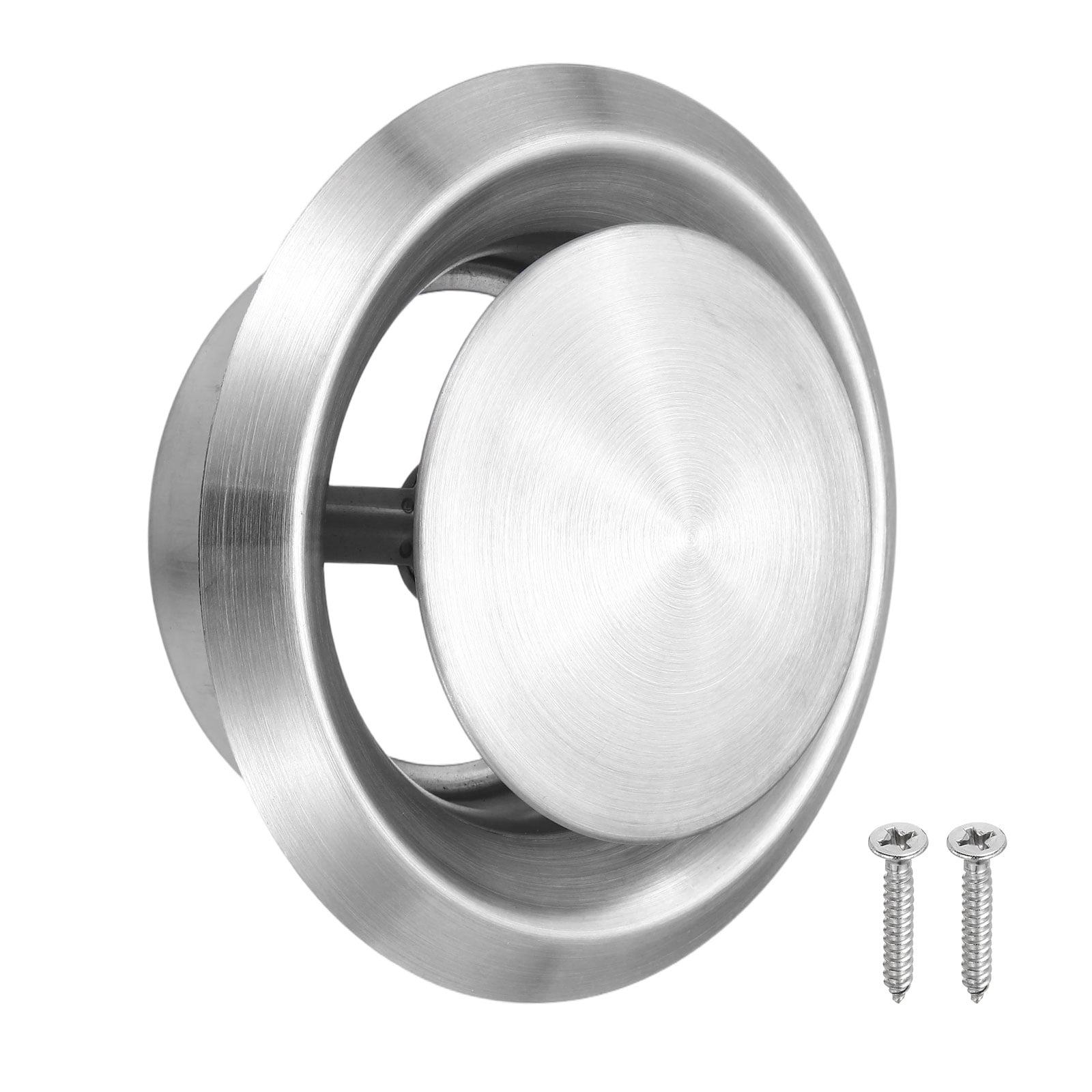 Uxcell 1Set 4 Inch Round Ceiling Diffuser, 304 Stainless Steel Adjustable Wall Air Vent Diffuser Vent Duct Cover Exhaust Supply for Kitchen Bathroom Garage, Silver