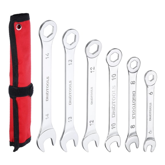 Uxcell 1Set 6-Point Thin Combination Wrench Double Ended Box and Open End Chrome Plated Steel, Silver