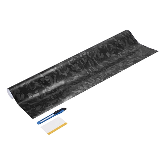Uxcell 1Set Carbon Fiber Vinyl Wrap 12" x 1.6ft Self-Adhesive w Scraper Glass Black