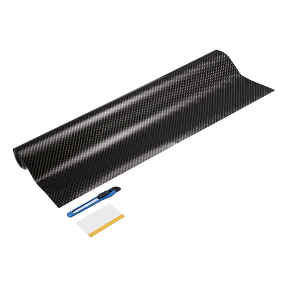 Uxcell 1Set Carbon Fiber Vinyl Wrap 12" x 4.9ft Self-Adhesive w Scraper Light Gold