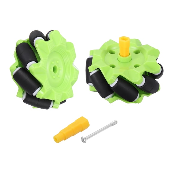 Uxcell 1Set Mecanum Wheels Set with Hexagonal Universal Pins and Screws, 58mm / 2.28" ABS Rubber Omnidirectional Wheels for Smart Robot Car Parts DIY Models Accessories, Green
