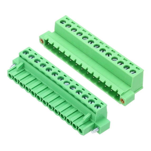Uxcell 1Set PCB Terminal Block, 300V 10A Male&Female 13 Pin 5.08mm Distance PCB Screw Mount Terminal Block Connector for Industrial Use, Electronic Projects, Green
