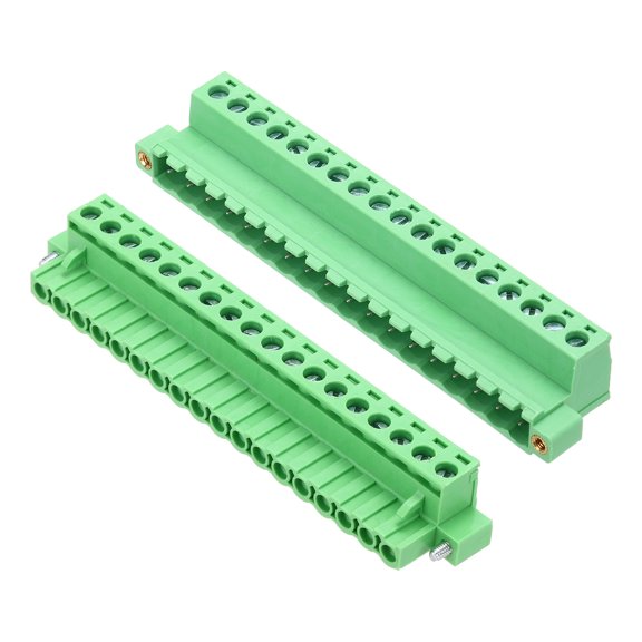 Uxcell 1Set PCB Terminal Block, 300V 10A Male&Female 18 Pin 5.08mm Distance PCB Screw Mount Terminal Block Connector for Industrial Use, Electronic Projects, Green