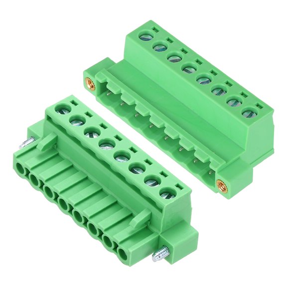 Uxcell 1Set PCB Terminal Block, 300V 10A Male&Female 8 Pin 5.08mm Distance PCB Screw Mount Terminal Block Connector for Industrial Use, Electronic Projects, Green