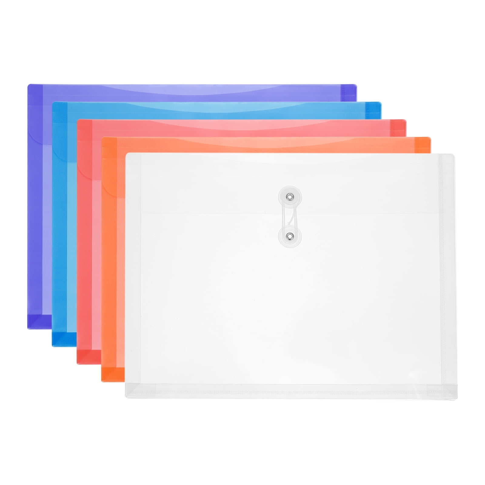 Uxcell 1Set Plastic Envelopes with Button String Tie Closure, Letter A4 Size File Document Folders Envelopes for Home Work Office Organization, Assorted