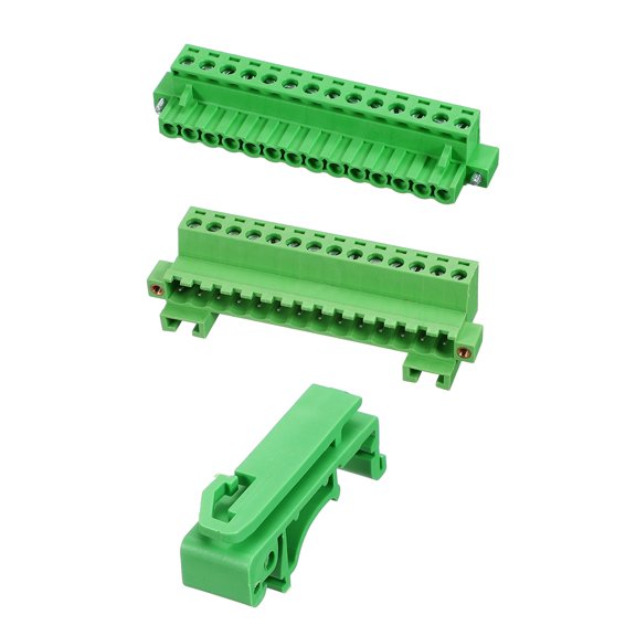 Uxcell 1Set Screw Terminal Block Connector, 14 Pin 5.08mm Pitch Nickel-Plated Copper Male & Female Type Pluggable PCB Mount Terminals for Electrical Wiring, Instrument, Green