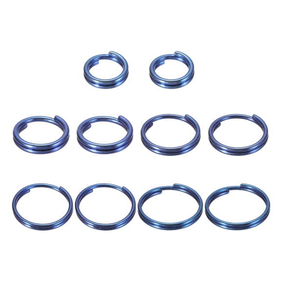 Uxcell 1Set Titanium Alloy Key Ring 8/10/12/14/16mm Width Blue, Flat Small Split Keyrings Double Loop Jump Rings for Jewelry Making Necklaces Keychains DIY Crafts