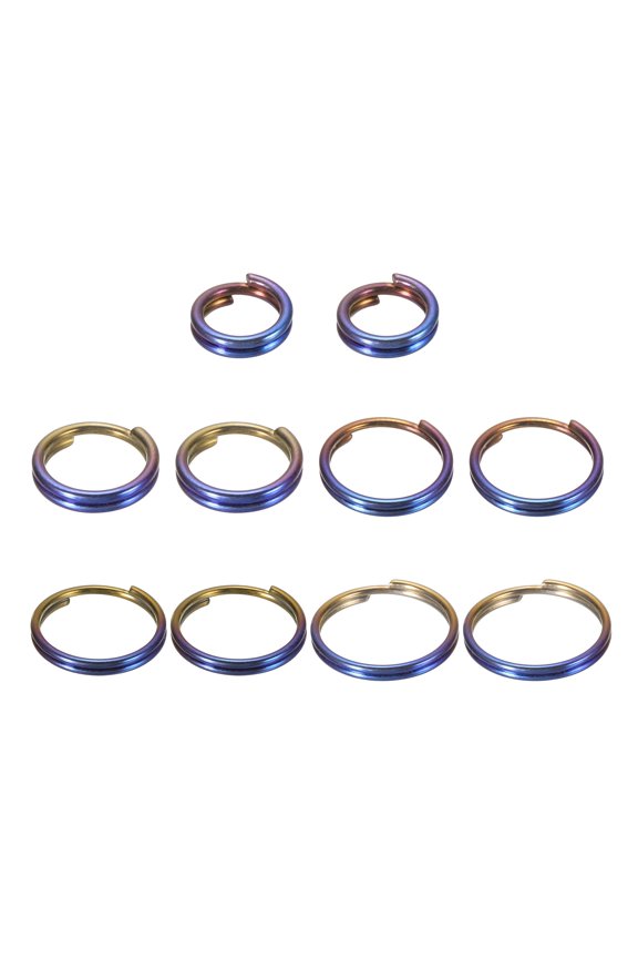 1Set Titanium Alloy Key Ring 8/10/12/14/16mm Width Blue Gold Gradient, Flat Small Split Keyrings Double Loop Jump Rings for Jewelry Making Necklaces Keychains DIY Crafts