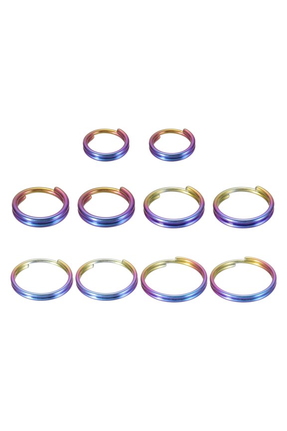 1Set Titanium Alloy Key Ring 8/10/12/14/16mm Width Rainbow, Flat Small Split Keyrings Double Loop Jump Rings for Jewelry Making Necklaces Keychains DIY Crafts