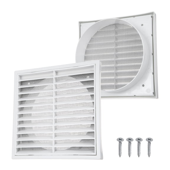 Uxcell 1Set Vent Cover with Screen Mesh (6" Opening, 5.5"L x 5.5"W) - Square Louver Air Wall Vent ABS Plastic Exhaust Ventilation Grille for Central AC/Bathroom/Kitchen/Garage, White