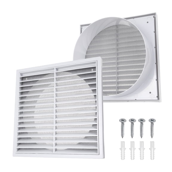 Uxcell 1Set Vent Cover with Screen Mesh (8" Opening, 9"L x 9"W) - Square Louver Air Wall Vent ABS Plastic Exhaust Ventilation Grille for Central AC/Bathroom/Kitchen/Garage, White