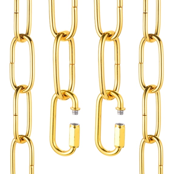 Uxcell 1ft Lighting Hanging Chain, 4mm/0.16" Looping Metal Pendant Chandelier Chain Extension with 2 Quick Link Lock for Hanging Plant Pendant Chandelier Light Fixture, Gold Yellow