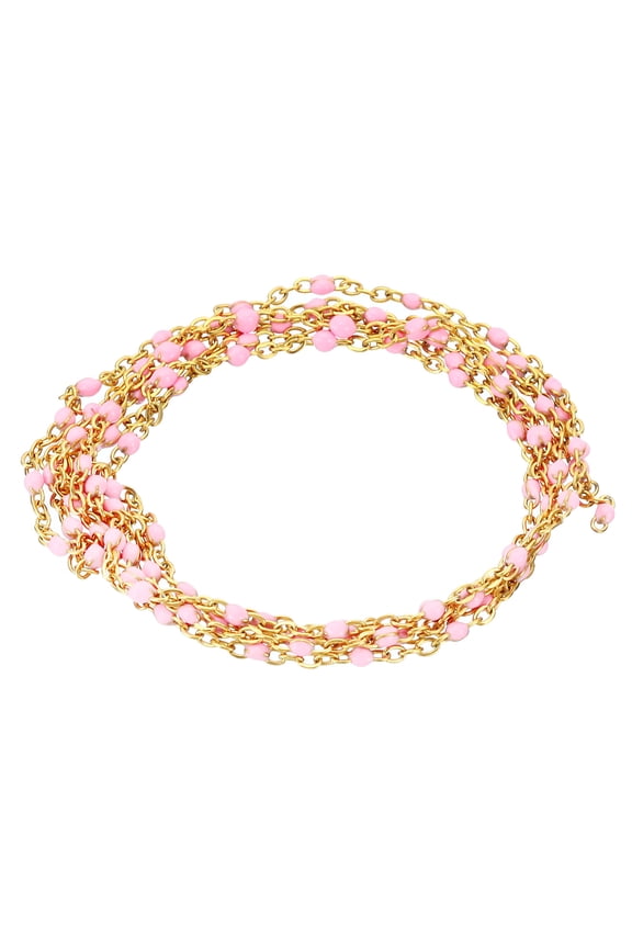 1m/3.3 Feet Stainless Steel Cable Chain, Gold Link Chain Enamel Beads Satellite for Jewelry Making, Pink