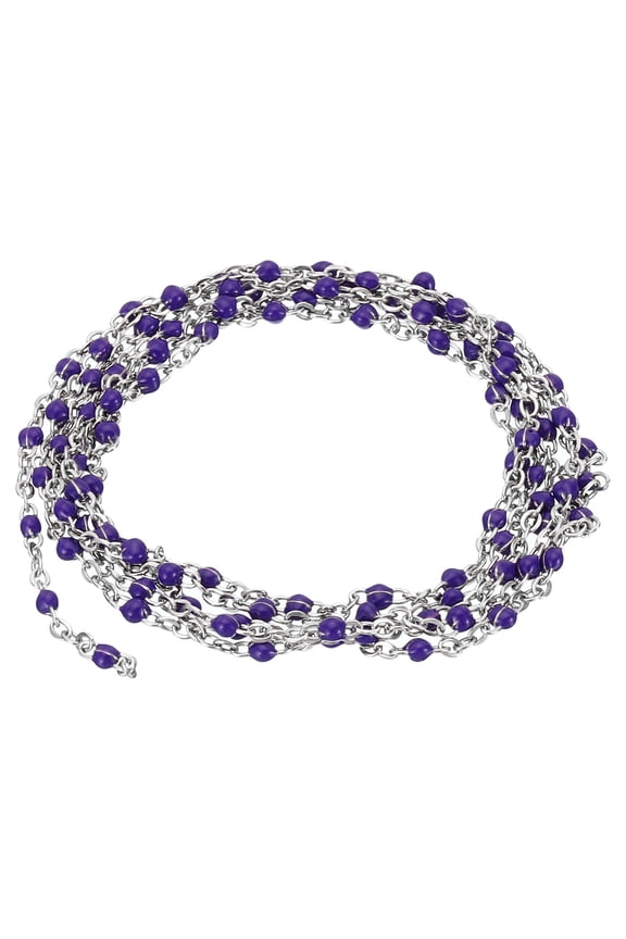 1m/3.3 Feet Stainless Steel Cable Chain, Silver Link Chain Enamel Beads Satellite for Jewelry Making, Purple