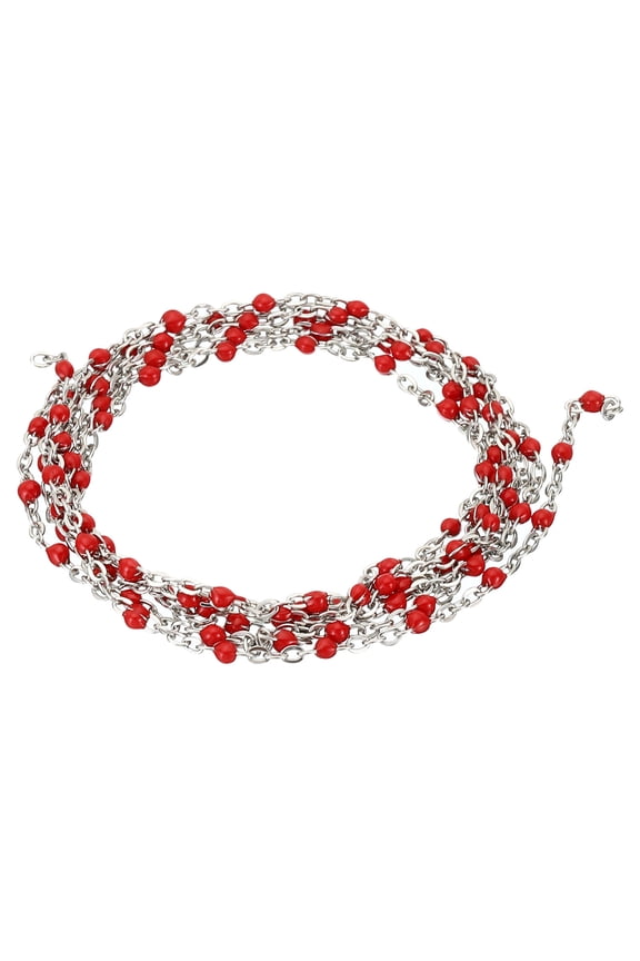 1m/3.3 Feet Stainless Steel Cable Chain, Silver Link Chain Enamel Beads Satellite for Jewelry Making, Red