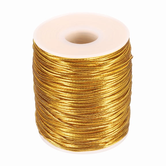 Uxcell 1mm Metallic Elastic Cords, Tinsel Elastic Stretch String Cord Thread Braiding Rope for Craft Making Gift Wrapping Ornaments, Gold Tone, 109 Yards Each
