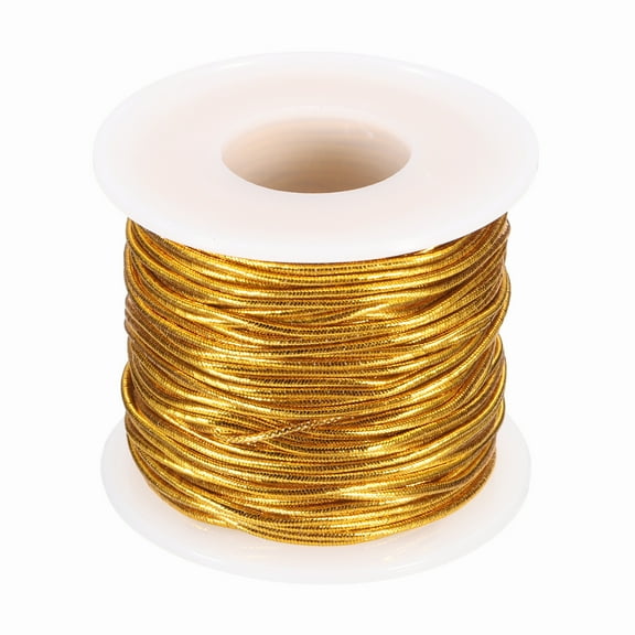 Uxcell 1mm Metallic Elastic Cords, Tinsel Elastic Stretch String Cord Thread Braiding Rope for Craft Making Gift Wrapping Ornaments, Gold Tone, 27 Yards Each