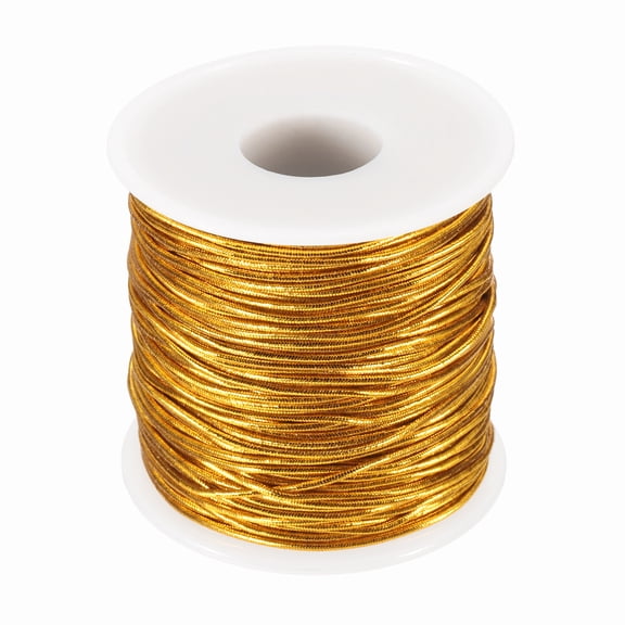 Uxcell 1mm Metallic Elastic Cords, Tinsel Elastic Stretch String Cord Thread Braiding Rope for Craft Making Gift Wrapping Ornaments, Gold Tone, 55 Yards Each