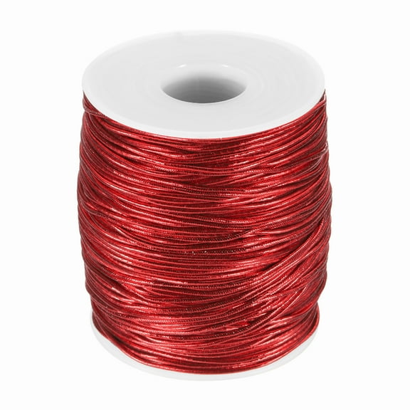 Uxcell 1mm Metallic Elastic Cords, Tinsel Elastic Stretch String Cord Thread Braiding Rope for Craft Making Gift Wrapping Ornaments, Red, 109 Yards Each