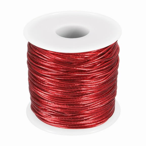 Uxcell 1mm Metallic Elastic Cords, Tinsel Elastic Stretch String Cord Thread Braiding Rope for Craft Making Gift Wrapping Ornaments, Red, 55 Yards Each