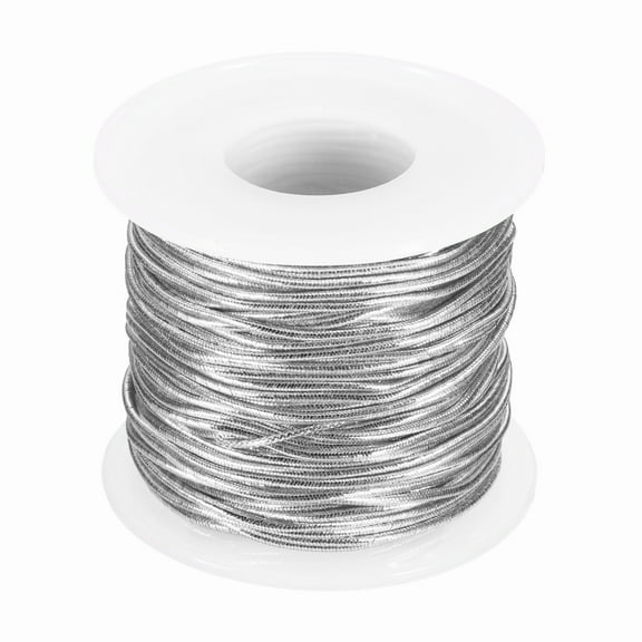 Uxcell 1mm Metallic Elastic Cords, Tinsel Elastic Stretch String Cord Thread Braiding Rope for Craft Making Gift Wrapping Ornaments, Silver Tone, 27 Yards Each