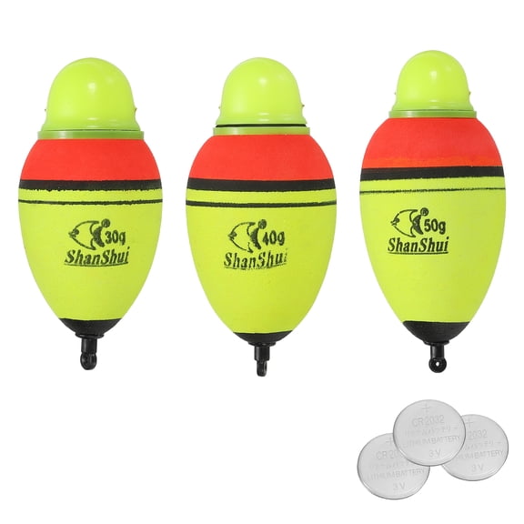 Uxcell 1oz,1.4oz,1.8oz Lighted Fishing Slip Bobbers with Battery EVA Light Up Fishing Float, Yellow, 3 Pack